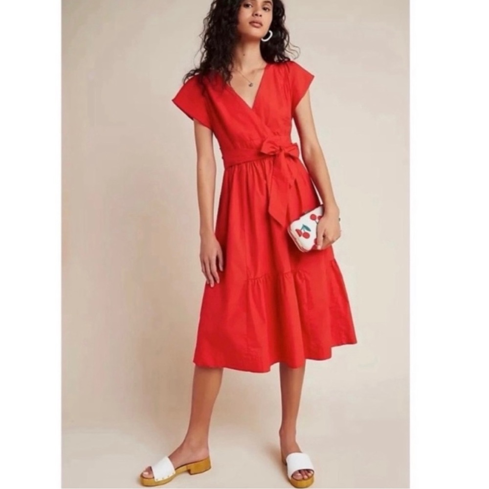 NWOT | ANTHROPOLOGIE Maeve Mairead Midi Dress Flounced Ruffle Hem | 6